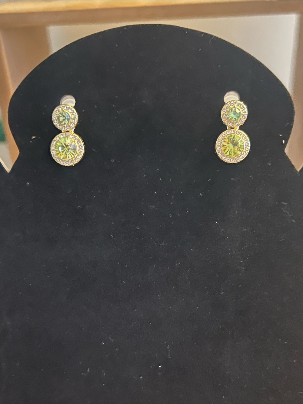 Gold-Tone Green Crystal Double Drop Stud Earrings
